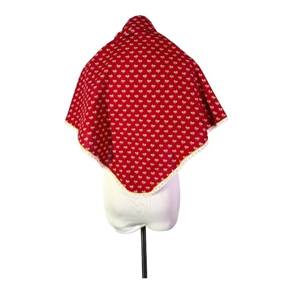 Vintage 1970s Maggee Floral Triangle Wrap Shawl Floral Lace Trim Red - Picture 7 of 8